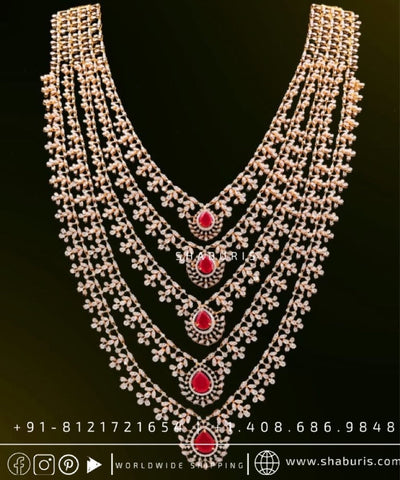 Diamond Panch Lada sath lada Diamond Layer Haram Mens Jewelry Grooms Jewelry Indian wedding Jewelry Unisex jewelry silver Jewelry - SHABURIS