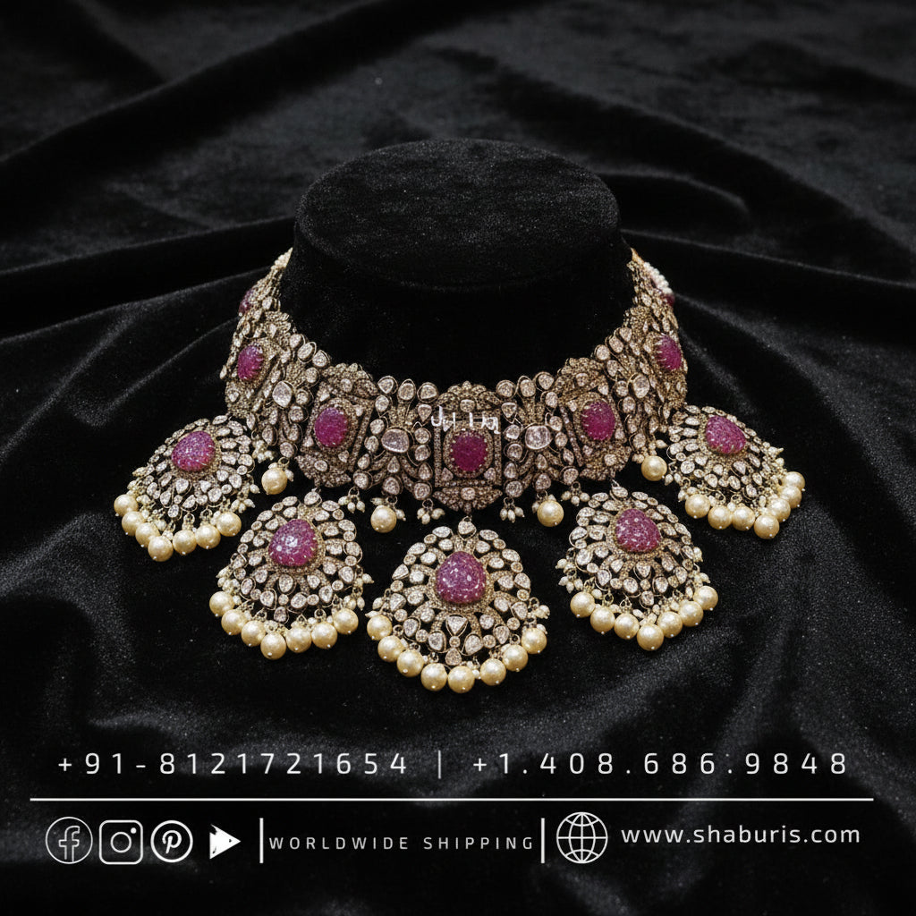 Victorian Jewelry victorian diamond necklace victorian necklace Indian wedding Jewelry south indian wedding jewelry silver Jewelry -SHABURIS