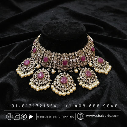 Victorian Jewelry victorian diamond necklace victorian necklace Indian wedding Jewelry south indian wedding jewelry silver Jewelry -SHABURIS
