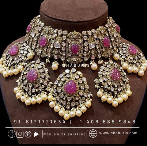 Victorian Jewelry victorian diamond necklace victorian necklace Indian wedding Jewelry south indian wedding jewelry silver Jewelry -SHABURIS