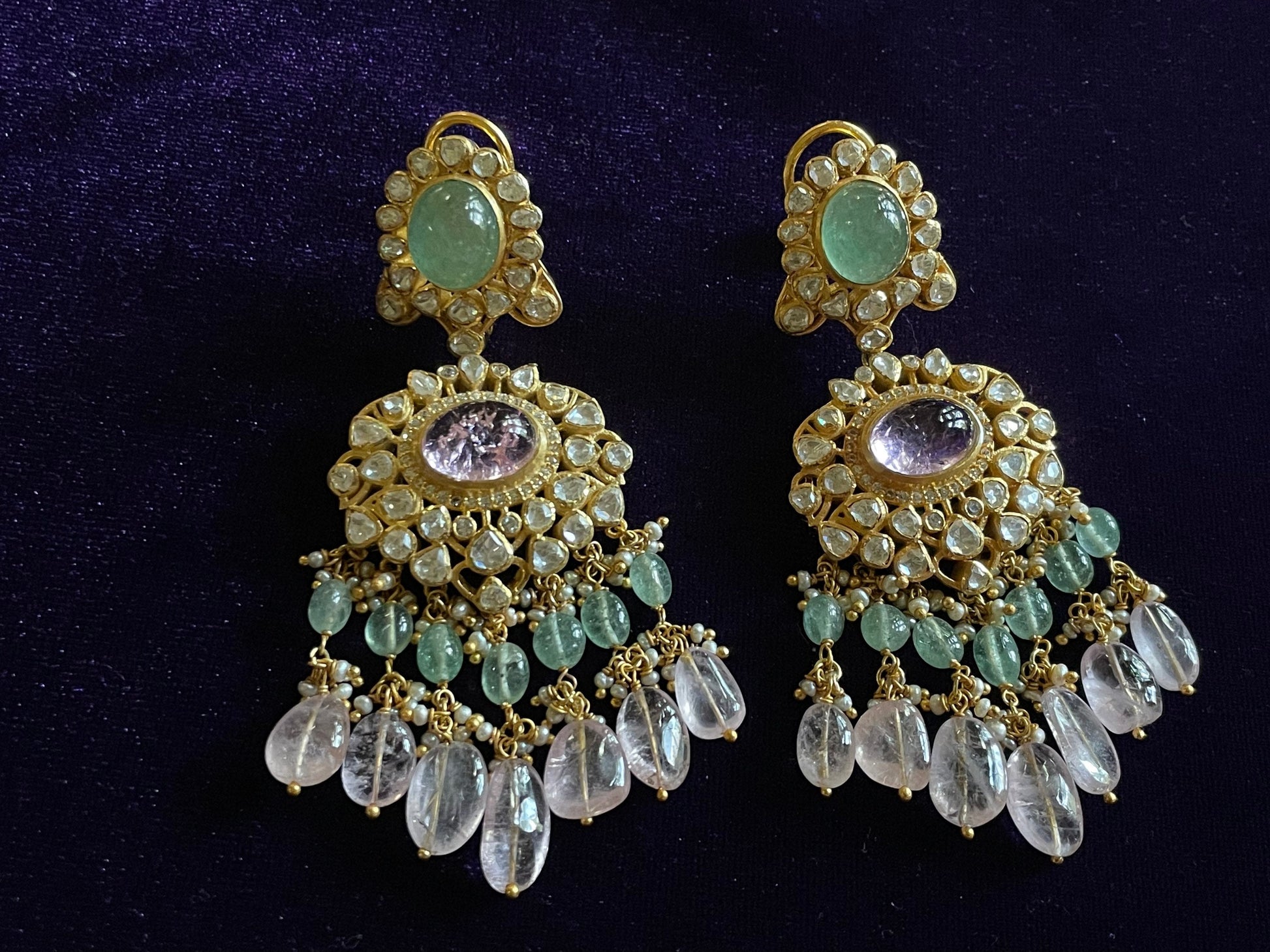 Polki jhumkas Pure Silver jewelry Indian ,diamond earrings ,Indian gold jewelry designs diamond jewelry look a like  morganites - SHABURIS