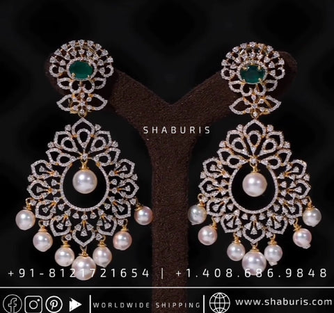Diamond Jhumka chandbali silver jewelry diamond jewelry designs indian wedding jewelry indian bridal jewelry south indian bride - SHABURIS