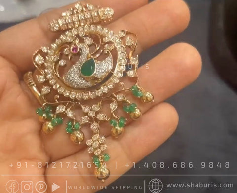 Peacock pendant diamond Pendant indian,South Indian jewelry,Pure silver diamond pendent,swarovski Pendent,Indian Wedding Jewelry -SHABURIS