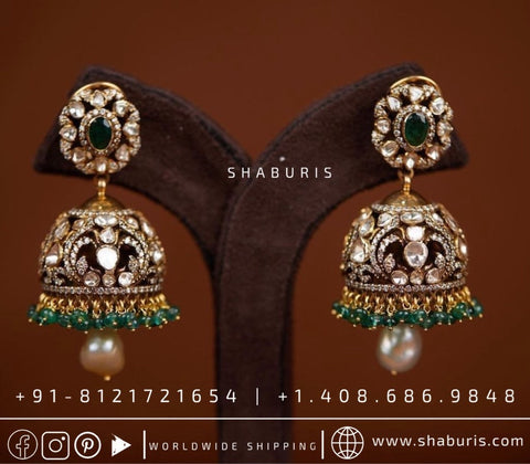 Victorian earrings,polki stud,polki diamond jewelry in silver,big studs,indian jewelry,statement jewelry silver jewelry indian - SHABURIS