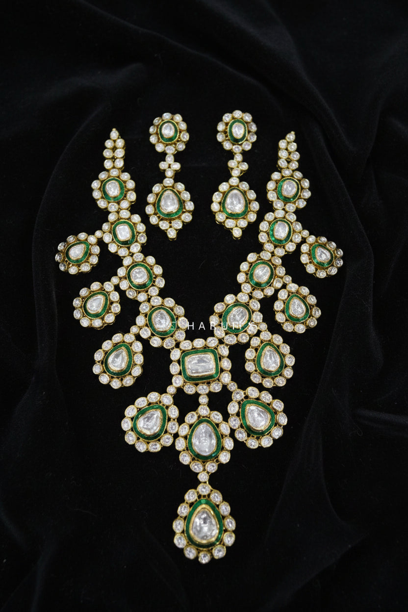 Polki Necklace diamond Necklace Swarovski Diamond Pendant Emerald Gem Stone Silver Jewelry Statement Jewelry Indian Jewelry - SHABURIS