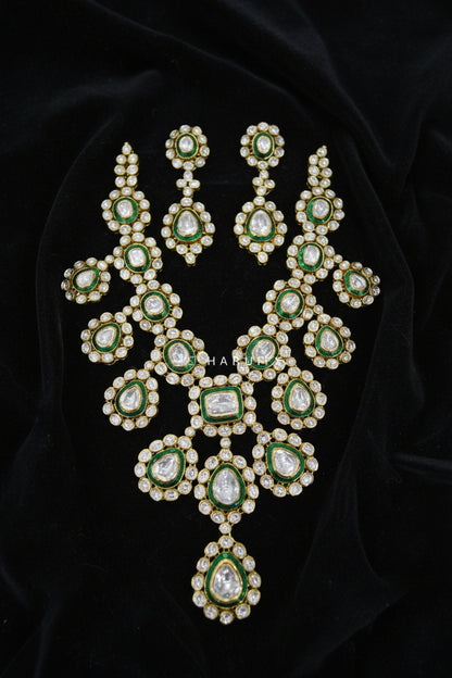 Polki Necklace diamond Necklace Swarovski Diamond Pendant Emerald Gem Stone Silver Jewelry Statement Jewelry Indian Jewelry - SHABURIS
