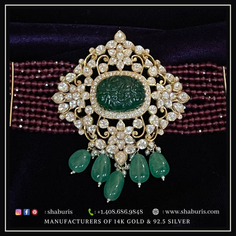 Diamond polki Necklace Swarovski Diamond Pendant Emerald Gem Stone Silver Jewelry Statement Jewelry Indian Jewelry Designs - SHABURIS