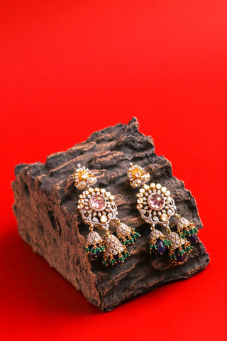 Morganite Beads Earrings- Swarovski Diamond Pendant Emerald Gem Stone Silver Jewelry Statement Jewelry Indian Jewelry Designs - SHABURIS