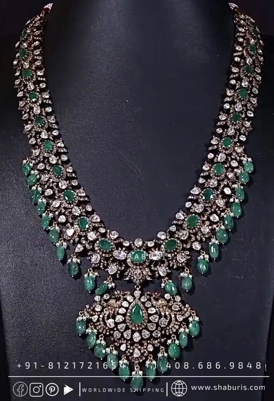 Victorian Polki Necklace Diamond Necklace Beaded Necklace Tanzanite Necklace Diamond Jewelry Moissanite Necklace Bridal-SHABURIS