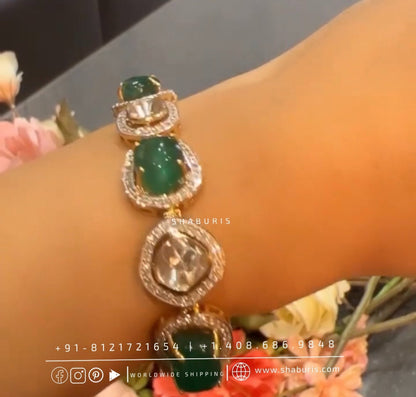 Jade bracelet polki Diamond bangle Emerald Gem Stone Silver Jewelry Statement Jewelry Indian Jewelry Designs gift jewelry - SHABURIS