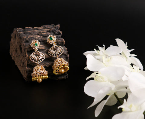 Diamond Jhumka ,diamond earrings,Pure silver Jhumkas Indian,Indian Earrings,Indian Wedding Jewelry Indian wedding Jewelry -SHABURIS