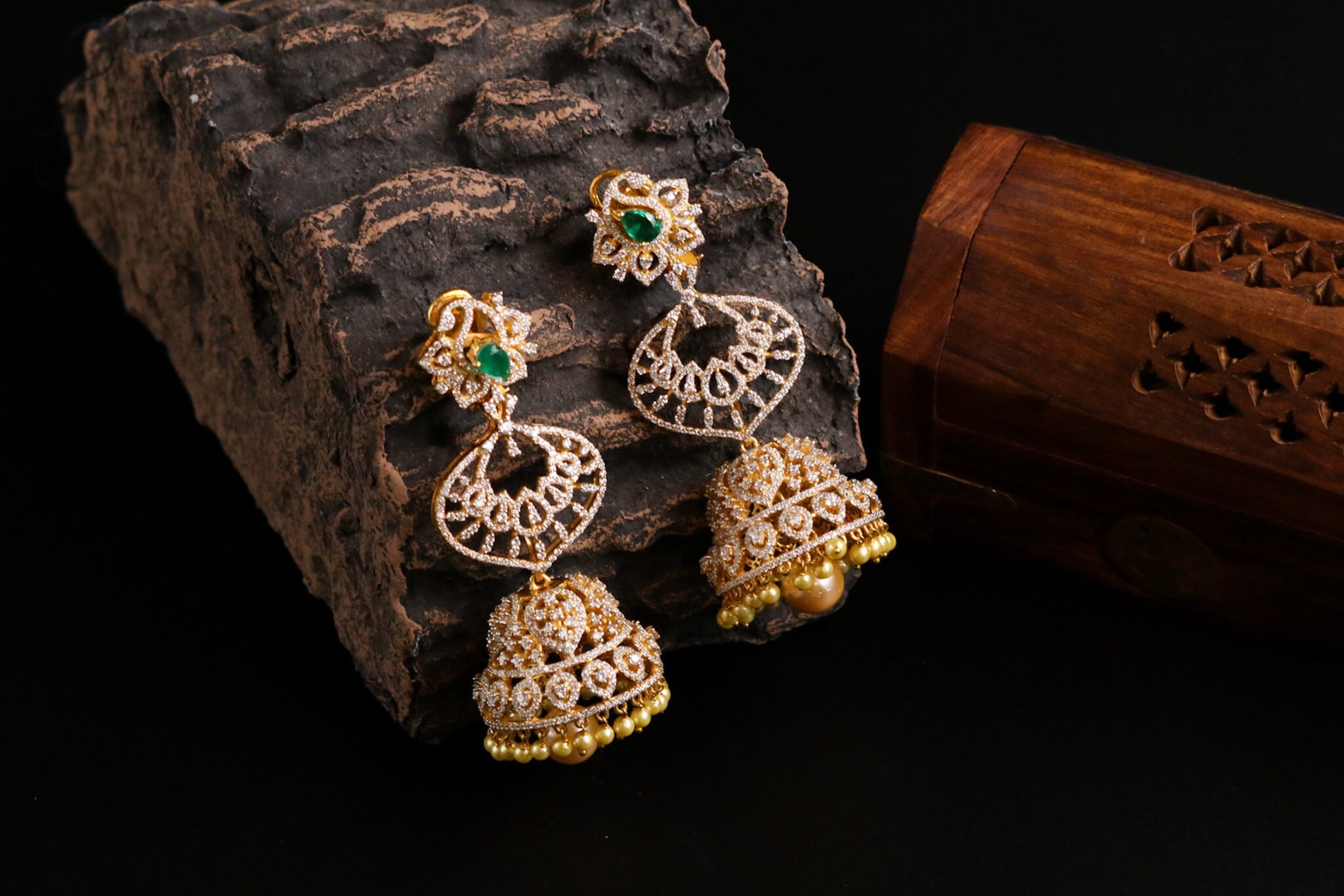 Diamond Jhumka ,diamond earrings,Pure silver Jhumkas Indian,Indian Earrings,Indian Wedding Jewelry Indian wedding Jewelry -SHABURIS