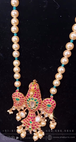 ganda berunda pendant South Indian Jewelry,pearl necklace groom Wedding Jewelry,pure Silver indian jewelry - SHABURIS
