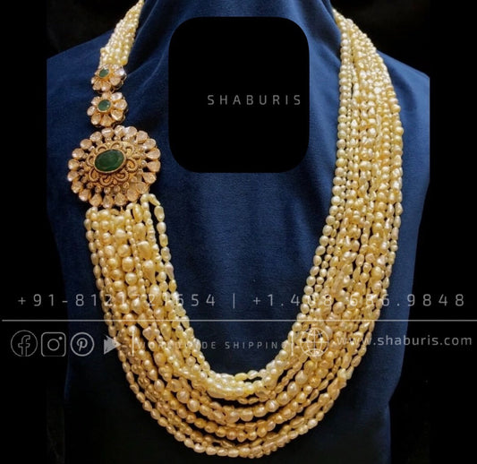 Side brooch pearl necklace | one side pendent necklace| Pearl Jewellery | Rice Pearls| indian bridal |Indian jewelry | Hair Accessories