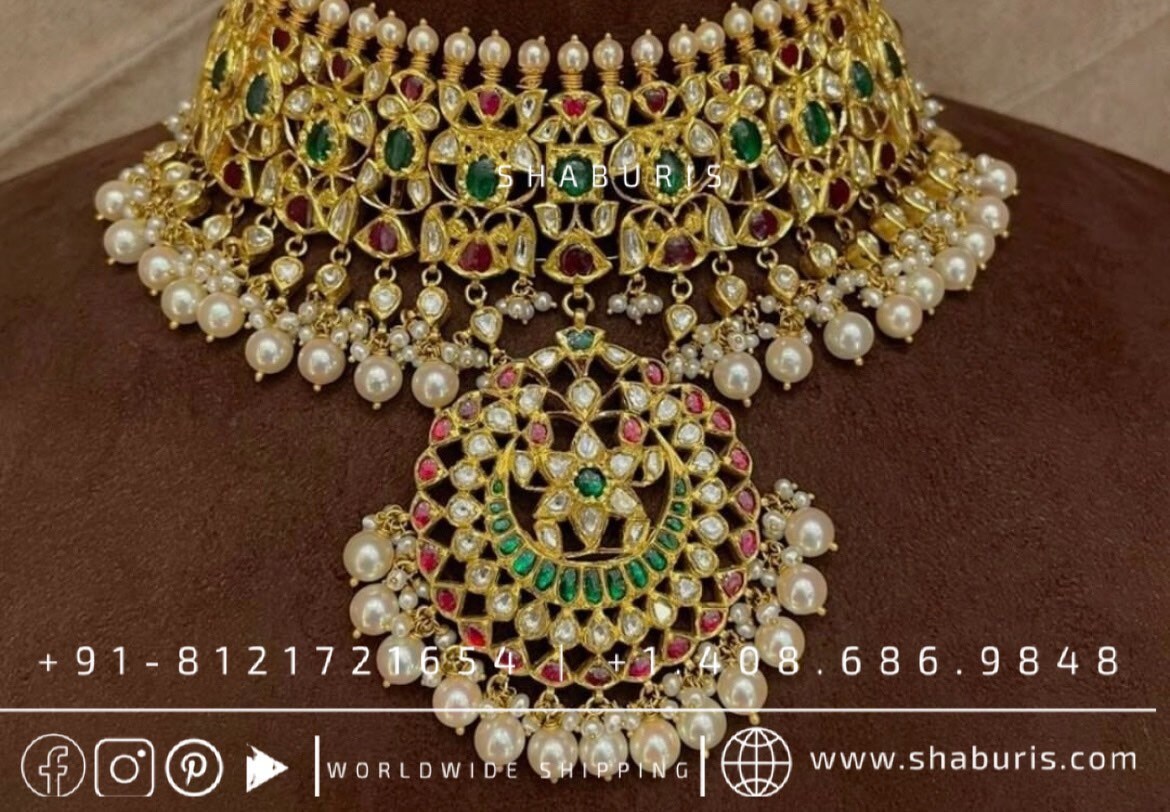 Kundan Necklace Diamond Necklace Wedding Jewelry Statement Jewelry Indian Jewelry Designs silver jewelry bridal jewelry 22ct gold - SHABURIS