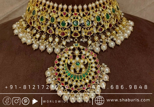 Kundan Necklace Diamond Necklace Wedding Jewelry Statement Jewelry Indian Jewelry Designs silver jewelry bridal jewelry 22ct gold - SHABURIS