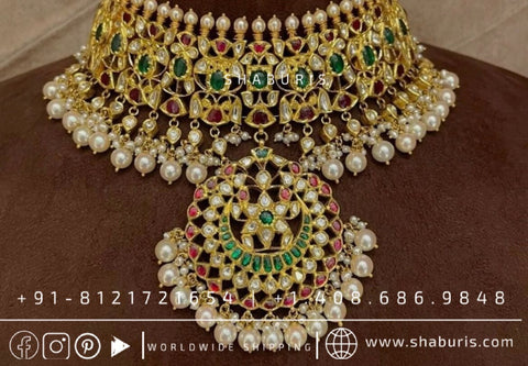 Kundan Necklace Diamond Necklace Wedding Jewelry Statement Jewelry Indian Jewelry Designs silver jewelry bridal jewelry 22ct gold - SHABURIS