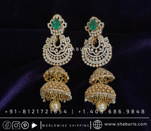 Diamond Jhumka Bridal Jewelry Indian wedding Jewelry Indian gold jewelry designs pure silver jewelry designs statement jewelry