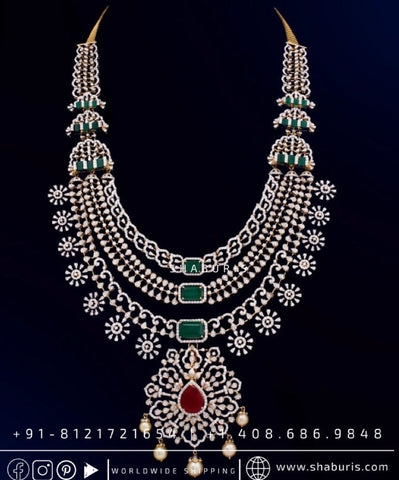 Layered Diamond Necklace Silver Jewelry Indian Wedding Jewelry Indian Diamond Jewelry Bridal Necklace South Indian Jewelry Rjasthani Jewelry