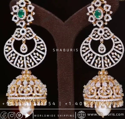 Diamond Jhumka chandbali silver jewelry diamond jewelry designs indian wedding jewelry indian bridal jewelry south indian bride - SHABURIS