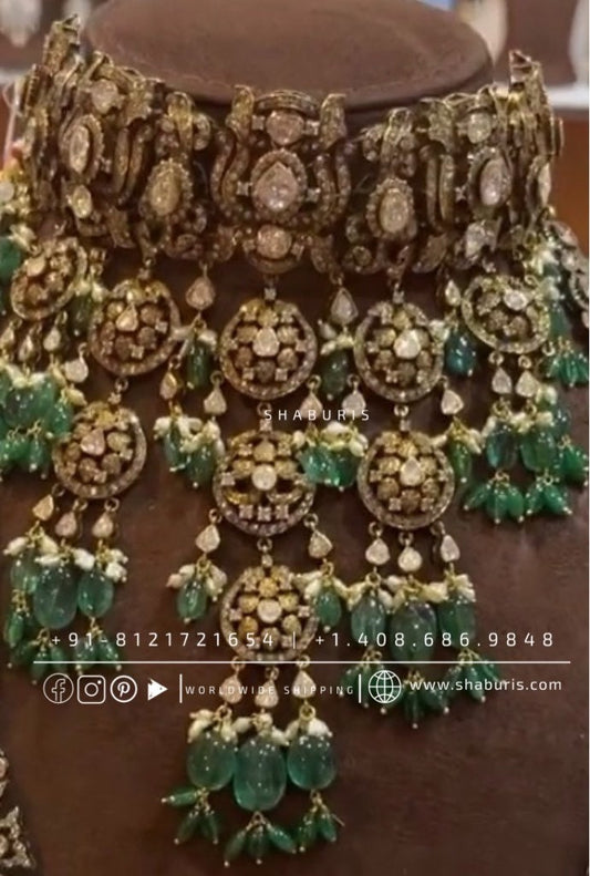 Victorian Jewelry victorian diamond necklace victorian necklace Indian wedding Jewelry south indian wedding jewelry silver Jewelry -SHABURIS