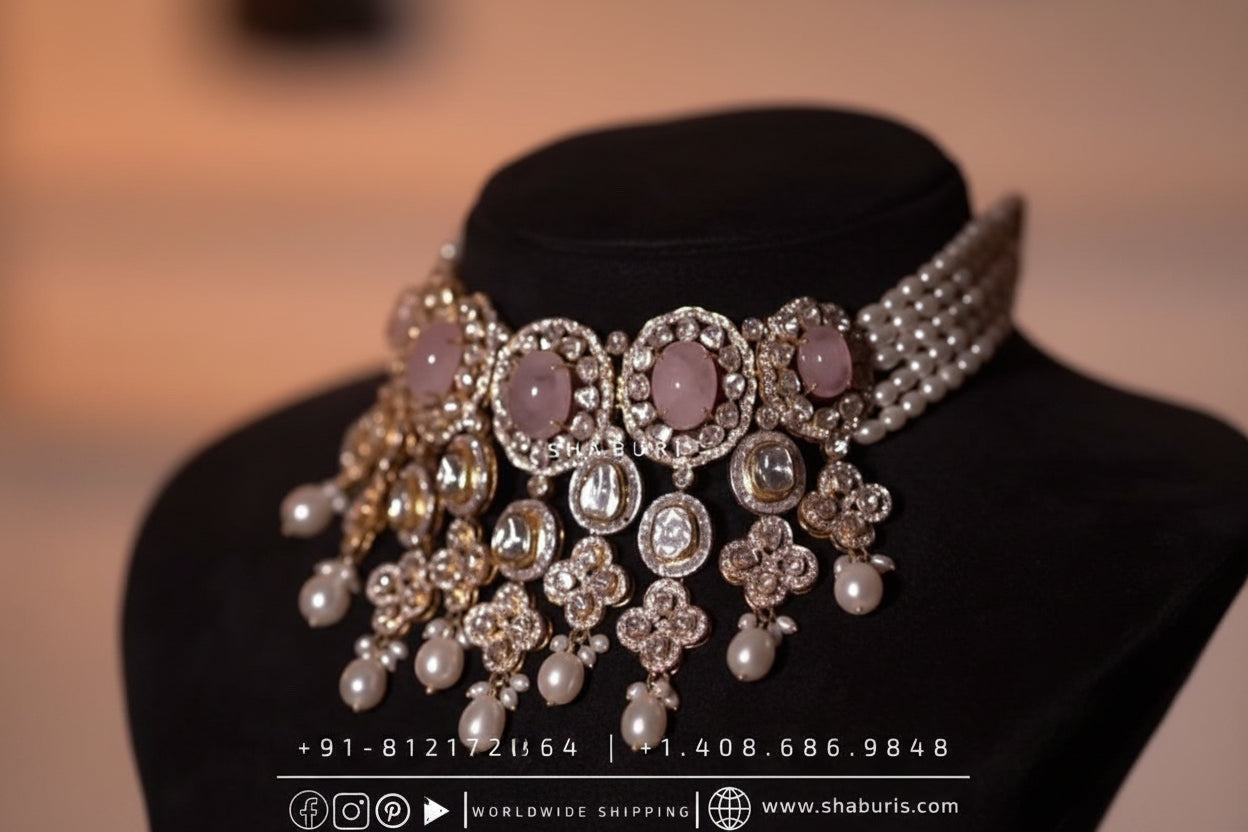 Polki diamond Jewelry Polki Necklace Diamond Necklace Beaded Necklace Tanzanite Necklace Diamond Jewelry Moissanite Necklace Bridal-SHABURIS