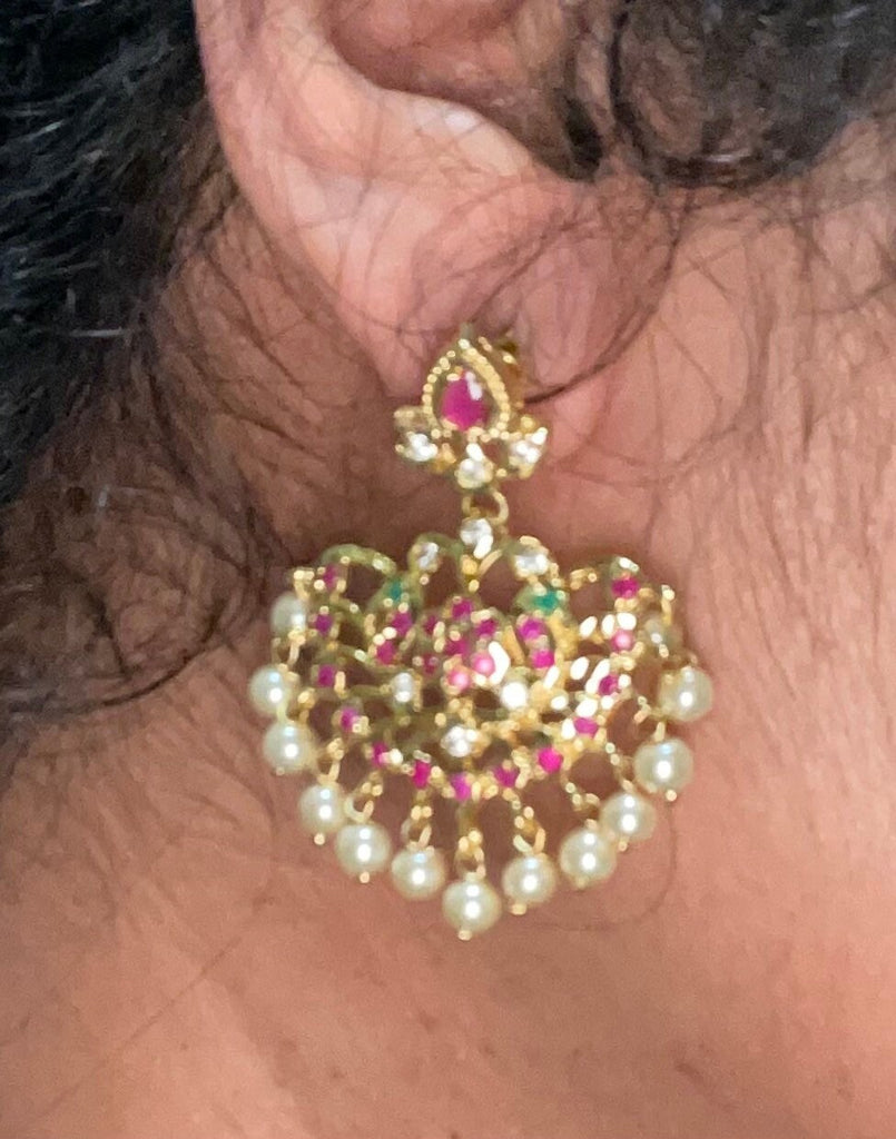 Floral Bloom Pearl Earrings - White Pink | Traditional earrings, Designer artificial  jewellery, Custom earrings