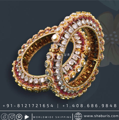 Polki bangles polki Jewelry,Pure Silver Jewellery Indian ,diamond bangles kundan jewelry,south indian bridal jewelry-NIHIRA-SHABURIS