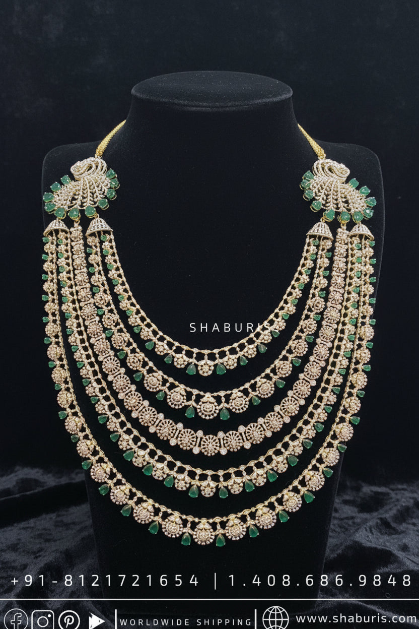 Diamond Panch Lada sath lada Diamond Layer Haram Mens Jewelry Grooms Jewelry Indian wedding Jewelry Unisex jewelry silver Jewelry - SHABURIS