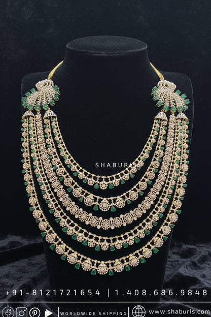 Diamond Panch Lada sath lada Diamond Layer Haram Mens Jewelry Grooms Jewelry Indian wedding Jewelry Unisex jewelry silver Jewelry - SHABURIS