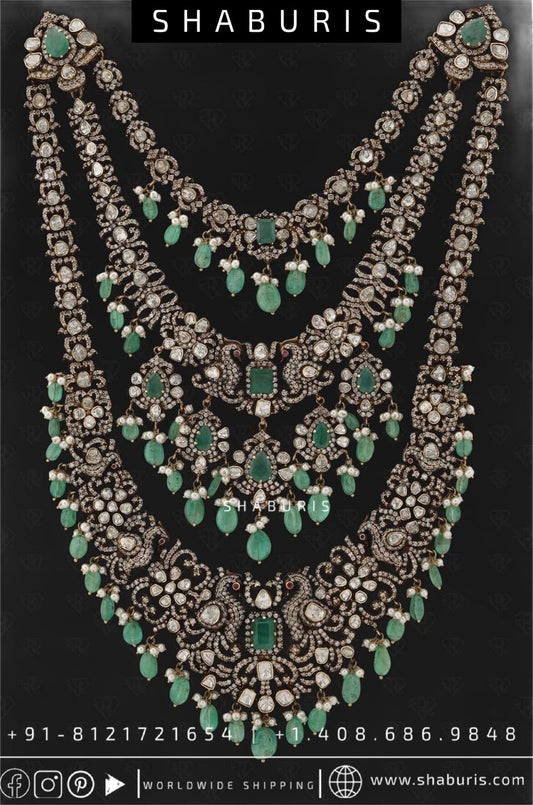 Victorian Polki Necklace Diamond Necklace Beaded Necklace Tanzanite Necklace Diamond Jewelry Moissanite Necklace Bridal-SHABURIS