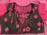 Designer Saree lace blouse pink & black saree blouse crape saree teens saree wedding saree cocktail saree mehendi saree  bollywood sarees