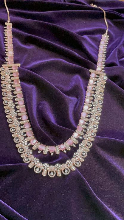 Rose Gold  Jewelry,Gold Plated Jewellery Indian ,Reception Jewellery,Indian Bridal,wedding Jewelry Mehendi jewelry long necklace - SHABURIS
