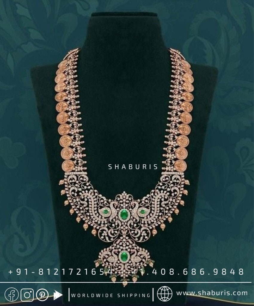 Diamond necklace sath lada Diamond Layer Haram cocktail Jewelry bridal Jewelry Indian wedding Jewelry 925 silver Jewelry - SHABURIS