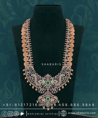 Diamond necklace sath lada Diamond Layer Haram cocktail Jewelry bridal Jewelry Indian wedding Jewelry 925 silver Jewelry - SHABURIS