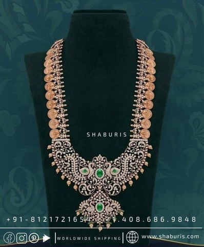 Diamond necklace sath lada Diamond Layer Haram cocktail Jewelry bridal Jewelry Indian wedding Jewelry 925 silver Jewelry - SHABURIS