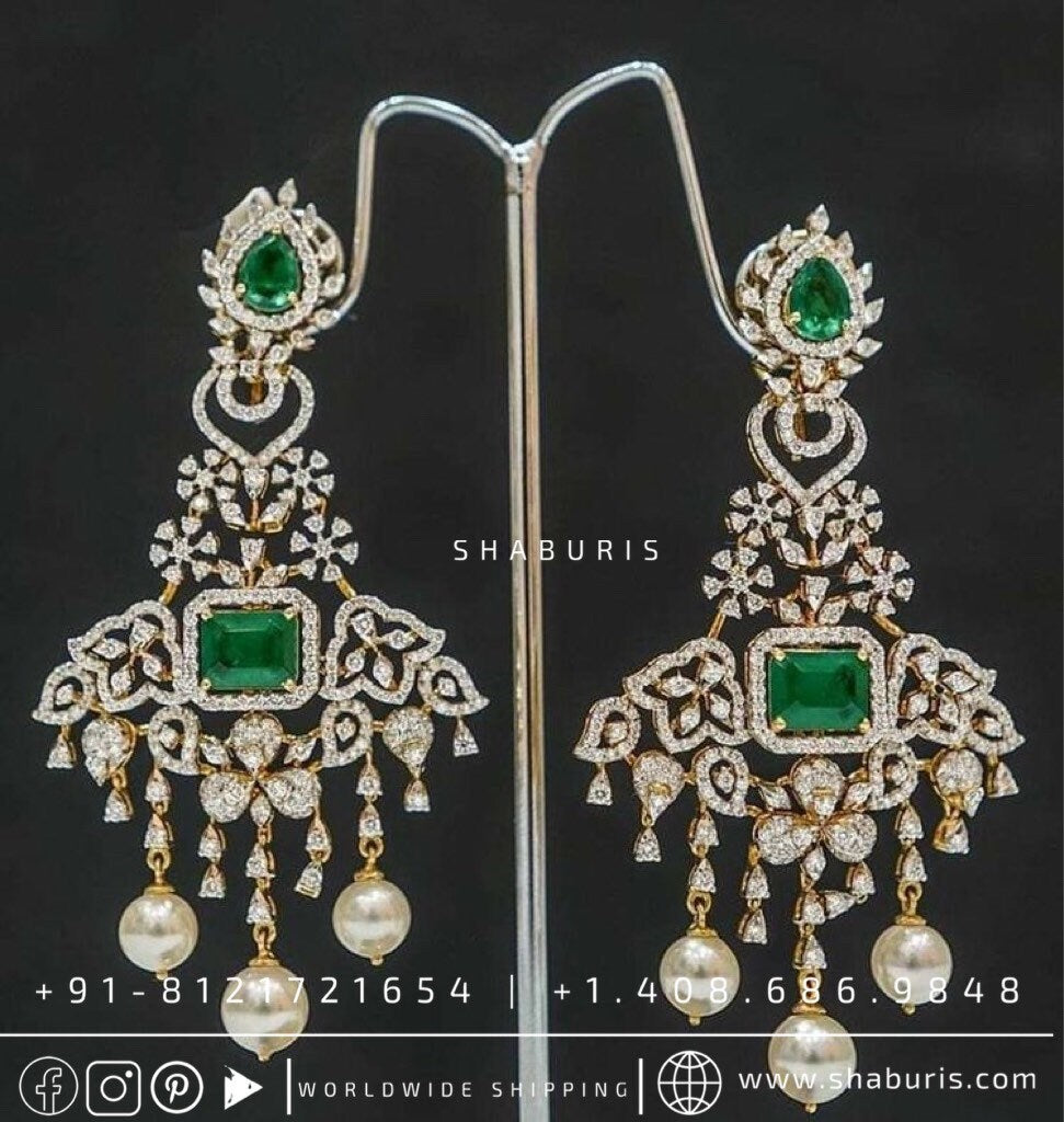 Diamond Jhumka ,diamond earrings,Pure silver Jhumkas Indian,Indian Earrings,Indian Wedding Jewelry -NIHIRA-SHABURIS