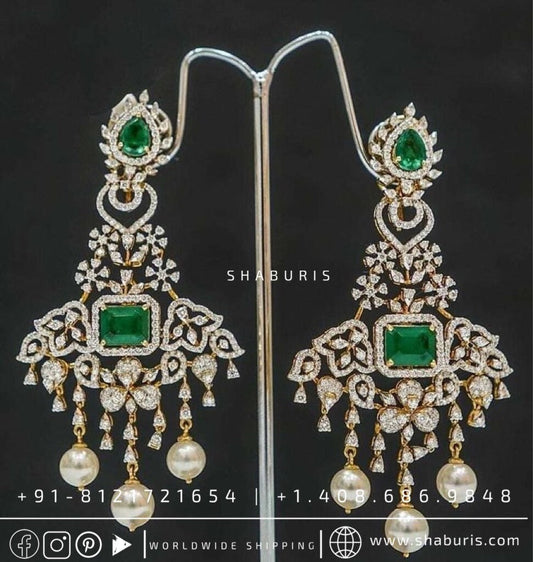 Diamond Jhumka ,diamond earrings,Pure silver Jhumkas Indian,Indian Earrings,Indian Wedding Jewelry -NIHIRA-SHABURIS