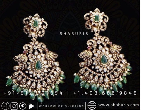 Victorian earrings,polki stud,polki diamond jewelry in silver,big studs,indian jewelry,statement jewelry silver jewelry indian - SHABURIS