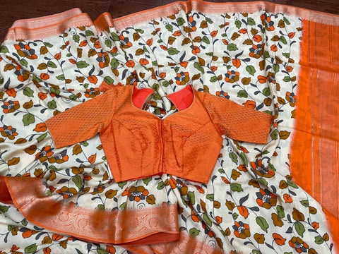 Kalamkari Sarees online,South Indian Sarees,Pure Silk Sarees,Kanjivaram Saree,kanchi pattu saree,Zari saree,blue red saree - NIHIRA