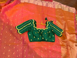 Chanderi silk saree Orange saree Green Blouse mirror work blouse hand work blouse lyte weight silk saree Ethnic saree festive saree