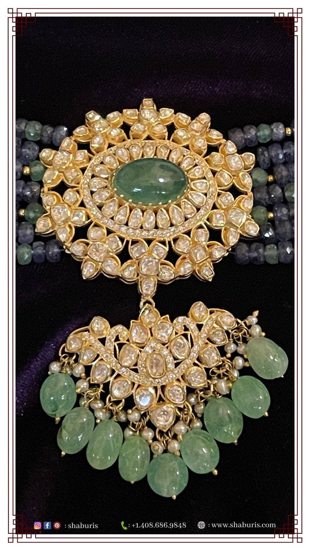 Tanzanite polki Necklace Swarovski Diamond Pendant Emerald Gem Stone Silver Jewelry Statement Jewelry Indian Jewelry Designs - SHABURIS