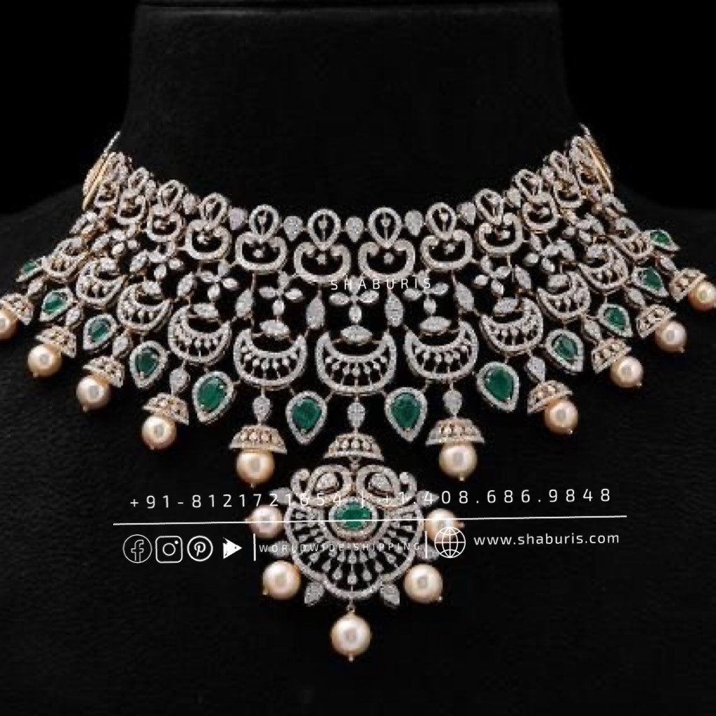 Diamond necklace swarovski Diamond Necklace emerald changable stone Necklace Diamond Jewelry 18ct diamond Necklace Bridal-SHABURIS