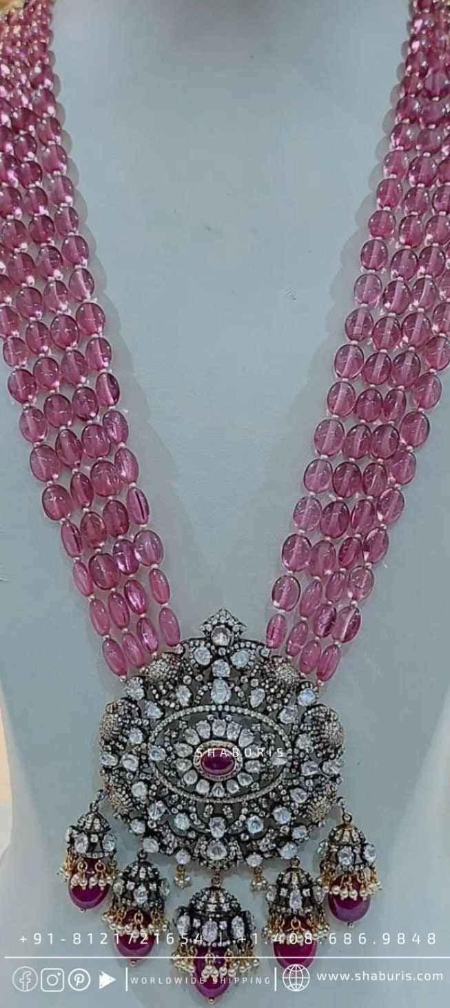 Victorian Jewelry morganite beads diamond pendant silver jewelry 22ct gold plated indian wedding jewelry bridal jewelry statement jewelry