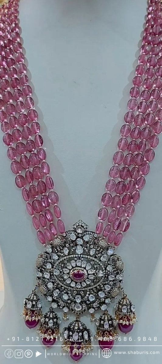 Victorian Jewelry morganite beads diamond pendant silver jewelry 22ct gold plated indian wedding jewelry bridal jewelry statement jewelry