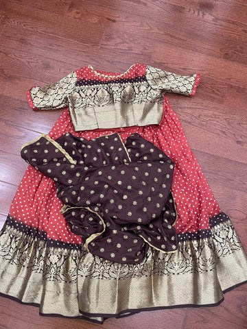 Half Saree Kids Lehenga kanchi Bandhini Lehenga Lehenga Mehendi Lehenga Mehandi Outfit Simple Lehenga Kids Lehenga