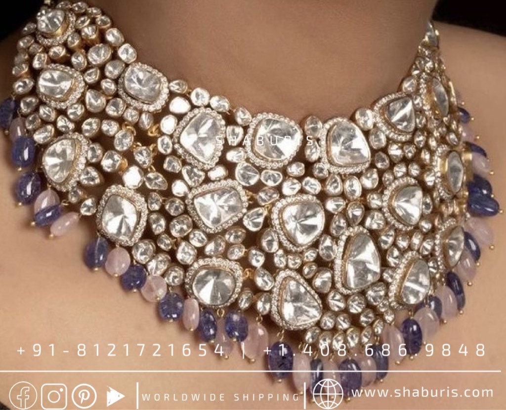 Choker Necklace Designs Price Of Polki Diamond Set 22k Gold Uncut