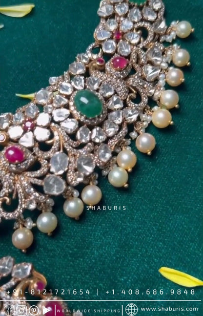 Polki Necklace Diamond Necklace Beaded Necklace Tanzanite Necklace Diamond Jewelry Moissanite Necklace Bridal Jewelry-SHABURIS