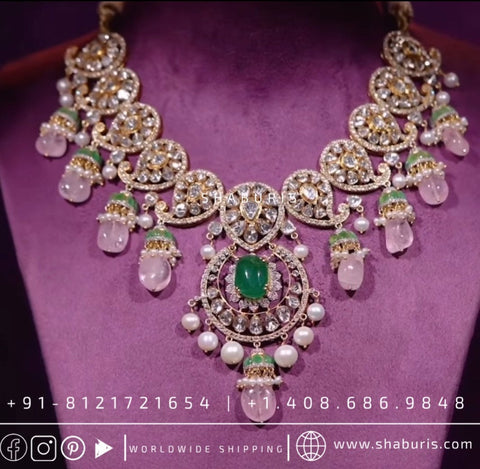 Polki diamond Jewelry Polki Necklace Diamond Necklace Beaded Necklace Tanzanite Necklace Diamond Jewelry Moissanite Necklace Bridal-SHABURIS
