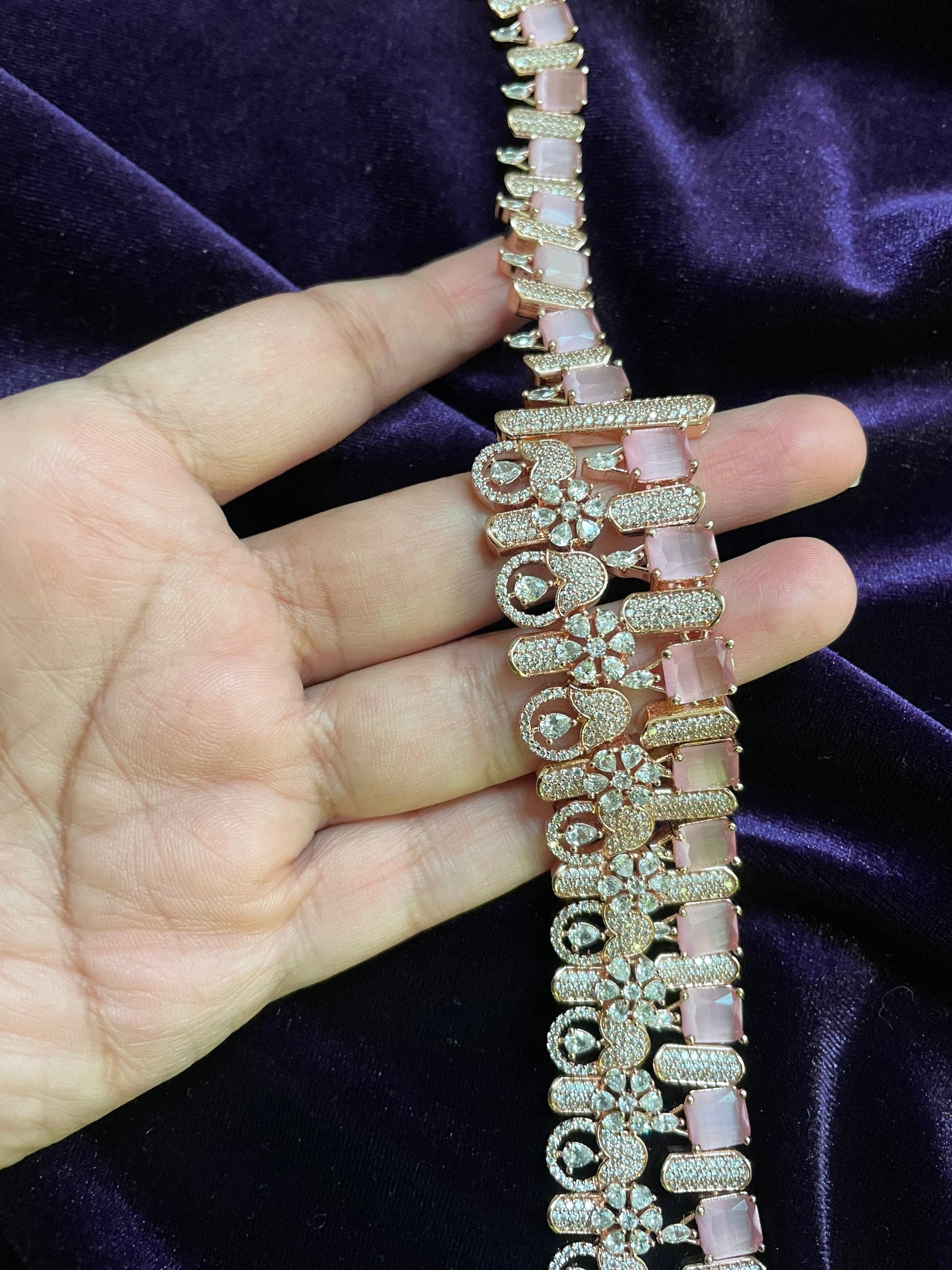 Rose Gold  Jewelry,Gold Plated Jewellery Indian ,Reception Jewellery,Indian Bridal,wedding Jewelry Mehendi jewelry long necklace - SHABURIS